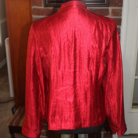 Chico's short red long sleeve jacket stand-up collar sheen Size 1 Medium…EUC - Picture 3 of 4